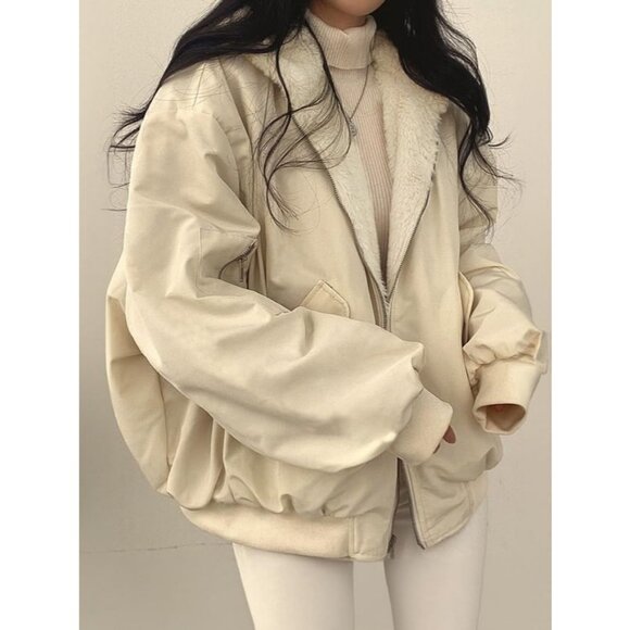 Women's Winter Coats Puffer Long Sleeve Oversized Zipper Warm Jackets Apricot - Picture 2 of 5
